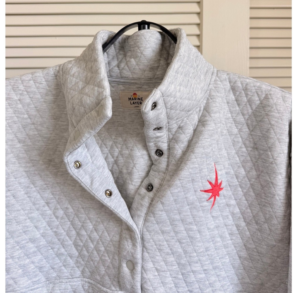 Marine Layer Stella Artois Corbet Quilted Pullover Snap Mock Neck Grey Large - Picture 3 of 5